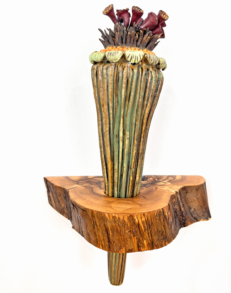 Detailed ceramic wall sculpture depicting the cellular structure of the root of the Barley plant, as seen through a micrograph, with an emphasis on organic forms, intricate patterns and textures. 